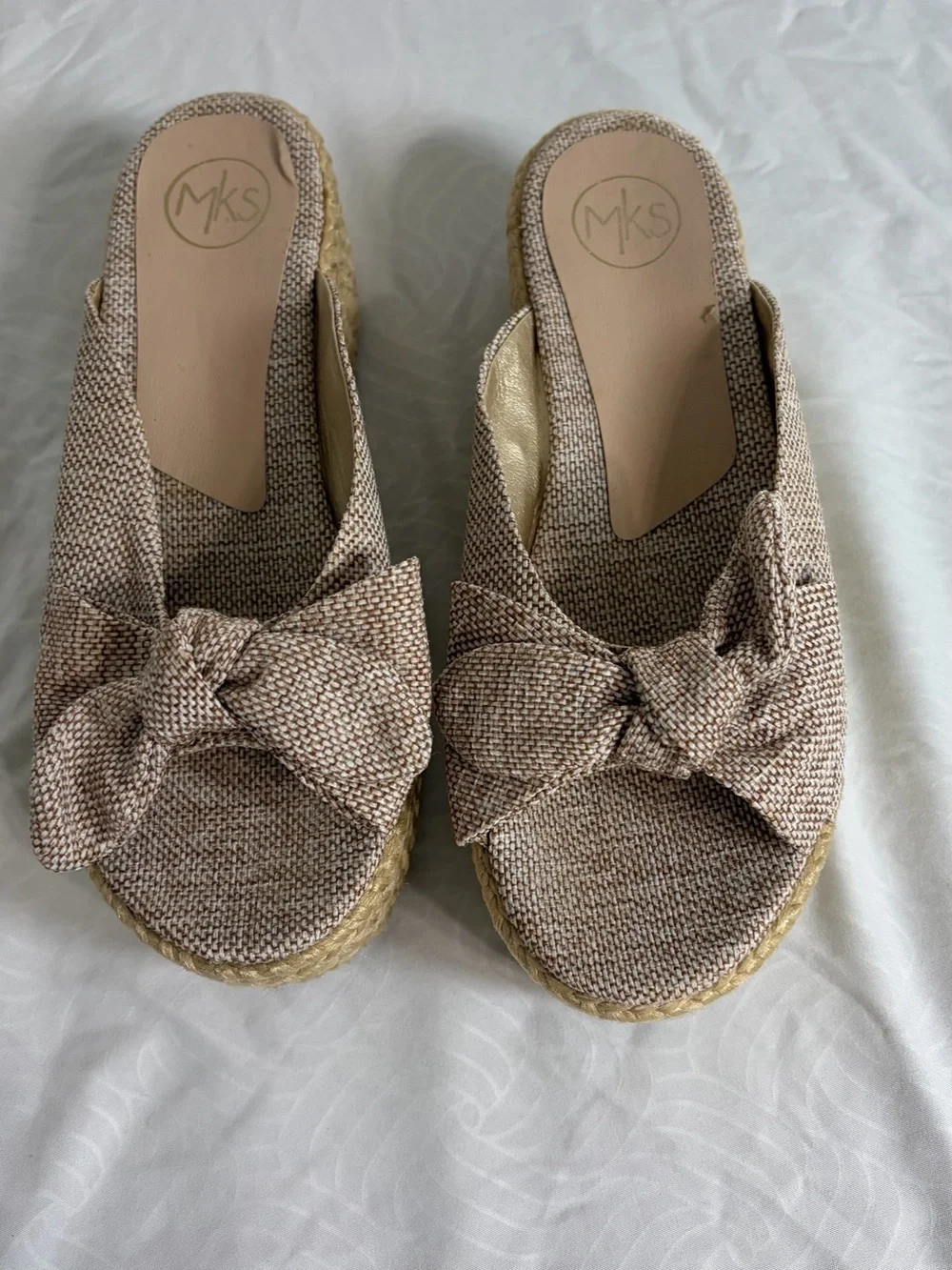 Beige Bow Espadrille Platform Slip-On for Women